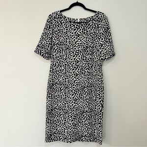 Talbots Black White Animal Print Short Sleeve Sheath Dress Women’s Size 10
